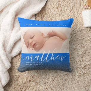 Blue Newborn Baby Photo Glitter Cushion