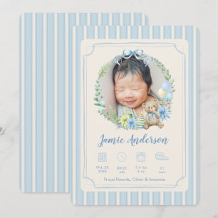 Blue Newborn Birth Photo Boy Baby Announcement