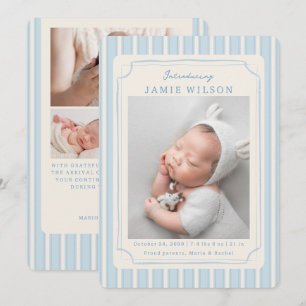 Blue Newborn Birth Photo Collage Baby Boy  Announcement