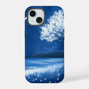 Blue Night Beach Mountain Scene iPhone 15 Case