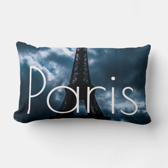 Blue Night Eiffel Tower Paris France Travel Lumbar Cushion (Front)