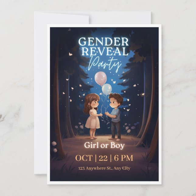 Blue Night Fairy Tale Gender Reveal Invitation (Front)