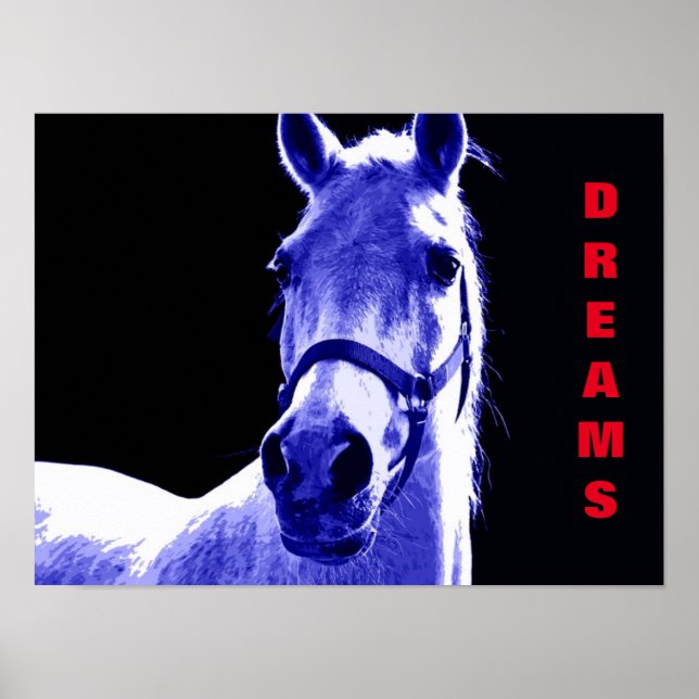 Blue Night Horse Dreams Motivational Artwork Poster (Front)