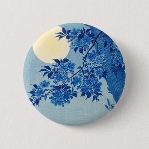 Blue Night Moon Cherry Tree Japanese 6 Cm Round Badge