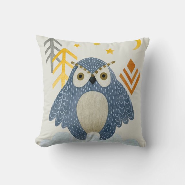 Blue night owl in the forest cushion (Front)