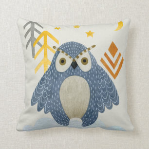 Blue night owl in the forest cushion