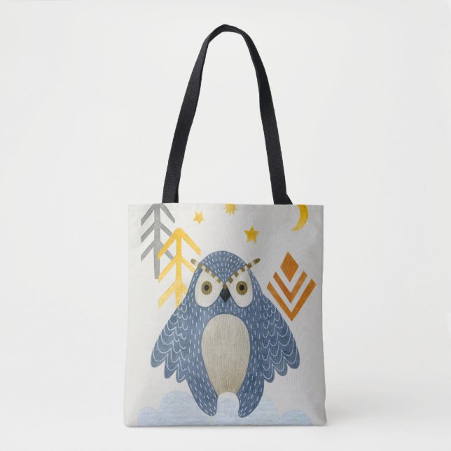 Blue night owl in the forest tote bag (Front)