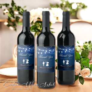 Blue Night & Silver String Lights Wedding Favour Wine Label