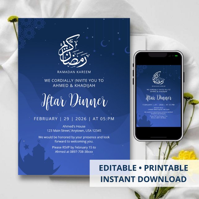 Blue Night Sky Mosque Ramadan Iftar Invite (Creator Uploaded)