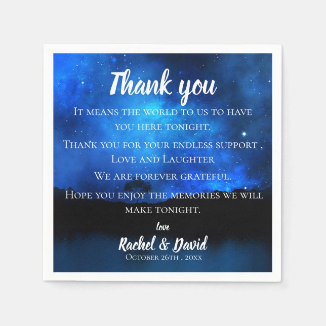 Blue Night Sky  Wedding Thank you Message Napkins (Front)