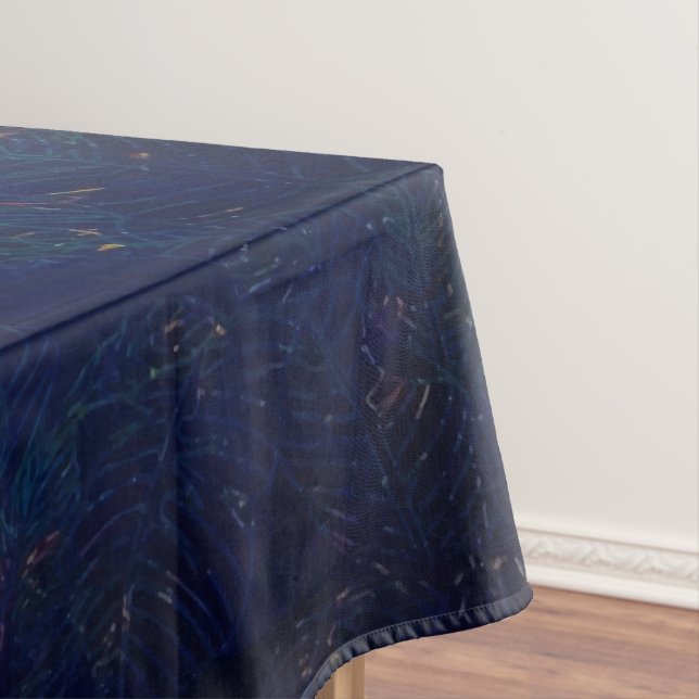 Blue Night Tropical Jungle Leaves Moon Metallic Tablecloth (In Situ)