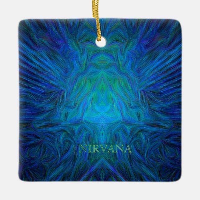 Blue "Nirvana" Abstract Buddha Pop Art Ceramic Ornament (Front)