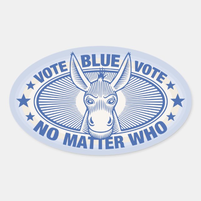 Blue No Matter Who Oval Sticker (Front)
