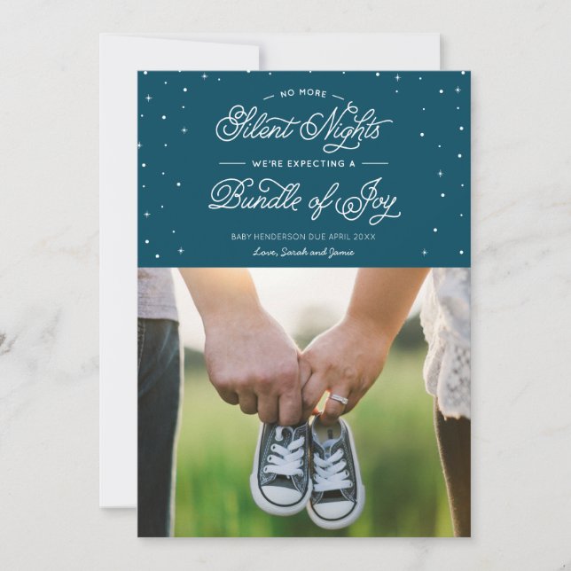 Blue "No More Silent Nights" Holiday Photo Card (Front)