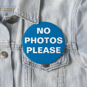 Blue "No Photos Please" Pin-On Button