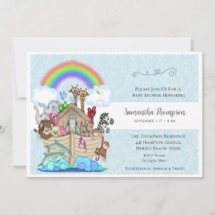 Blue Noah's Ark Baby Shower Invitation