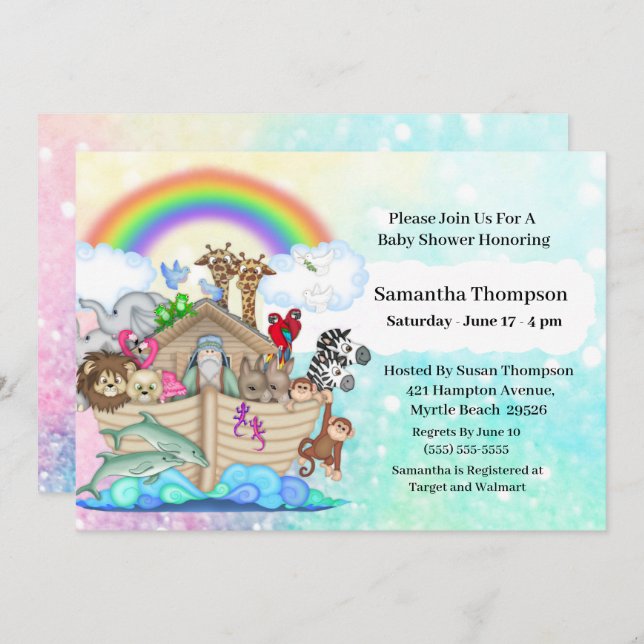 Blue Noah's Ark Baby Shower Invitation (Front/Back)
