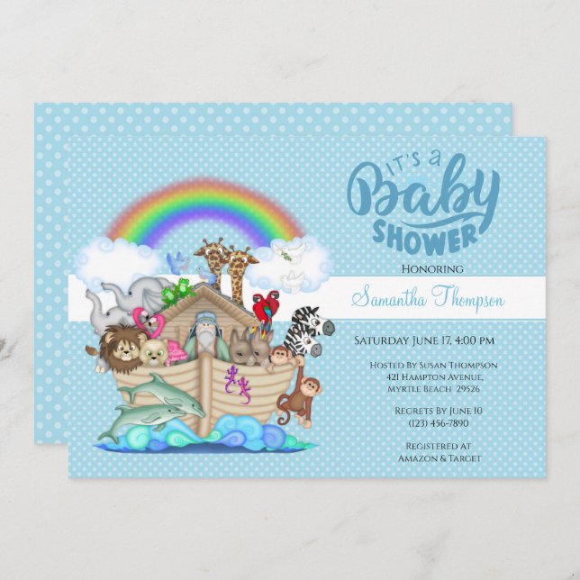 Blue Noah's Ark Baby Shower Invitation (Front/Back)