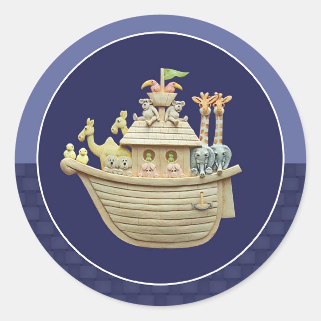 Blue Noah's Ark Classic Round Sticker (Front)