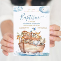 Blue Noah's Ark Cute Animals Watercolor Baptism