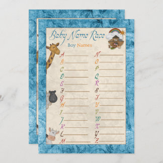 Blue Noah's Ark Name Race Baby Shower Games Invitation