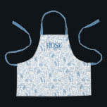 Blue Noodle Doodles Pasta Chef Kid’s Apron<br><div class="desc">This darling pasta print makes such a sweet apron for your little helper! Design features pasta shapes and sauce ingredients doodled in a French blue. The standard personalisation on this piece is subtle, using a similar blue to the doodles. Makes a great Christmas or Hanukkah gift for the little chef...</div>