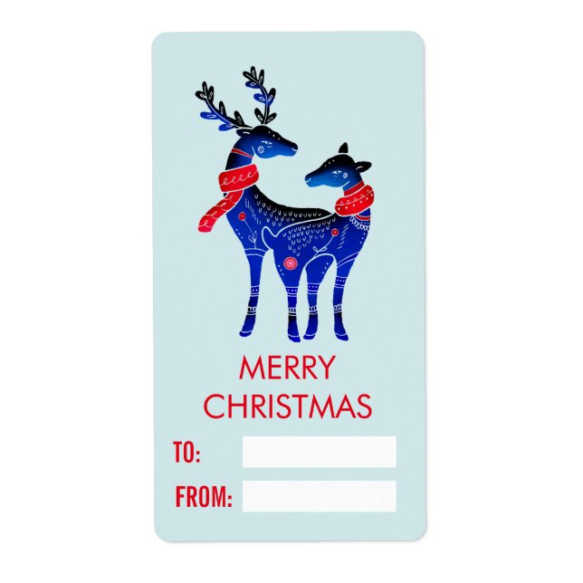 Blue Nordic Christmas Reindeer Pair (Front)