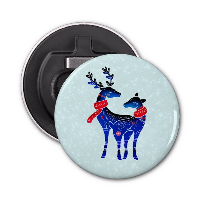 Blue Nordic Christmas Reindeer Pair Bottle Opener (Front)