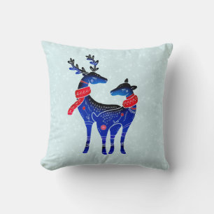 Blue Nordic Christmas Reindeer Pair Cushion