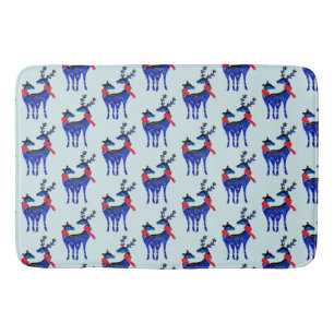 Blue Nordic Christmas Reindeer Pair Pattern Bath Mat