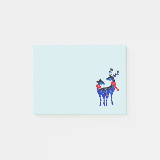 Blue Nordic Christmas Reindeer Pair Post-it Notes (Front)
