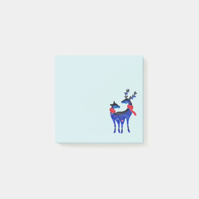 Blue Nordic Christmas Reindeer Pair Post-it Notes (Front)