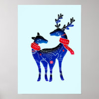 Blue Nordic Christmas Reindeer Pair