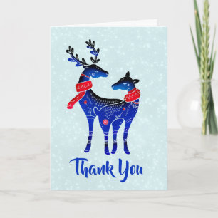 Blue Nordic Christmas Reindeer Pair Thank You Card
