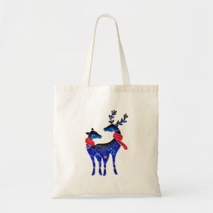 Blue Nordic Christmas Reindeer Pair Tote Bag