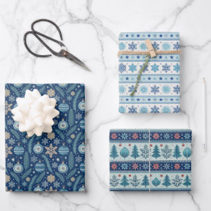 Blue Nordic Christmas Wrapping Paper Sheets