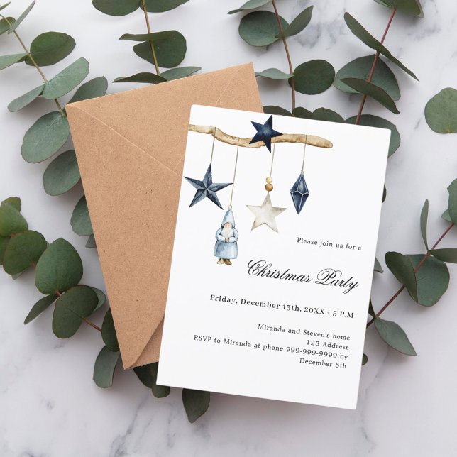 Blue nordic decor simple Christmas Party Invitation (Creator Uploaded)