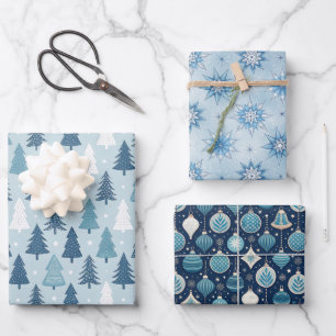Blue Nordic Holiday Christmas Wrapping Paper Sheet