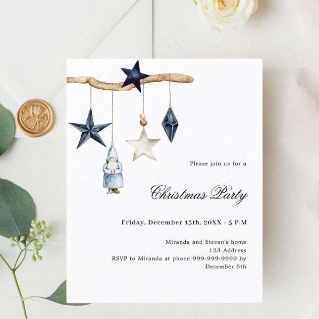 Blue nordic simple Christmas Party invitation (Creator Uploaded)