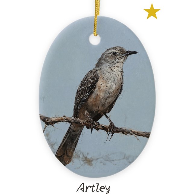 Blue Northern Mockingbird Bird Painting Year Ceramic Ornament (Creator Uploaded)