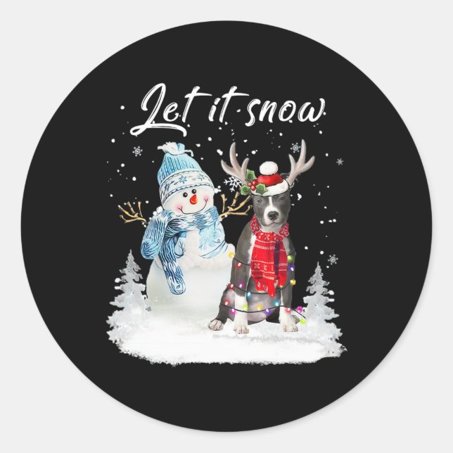 Blue Nose Pitbull Santa Dog Christmas Snowman Xmas Classic Round Sticker (Front)