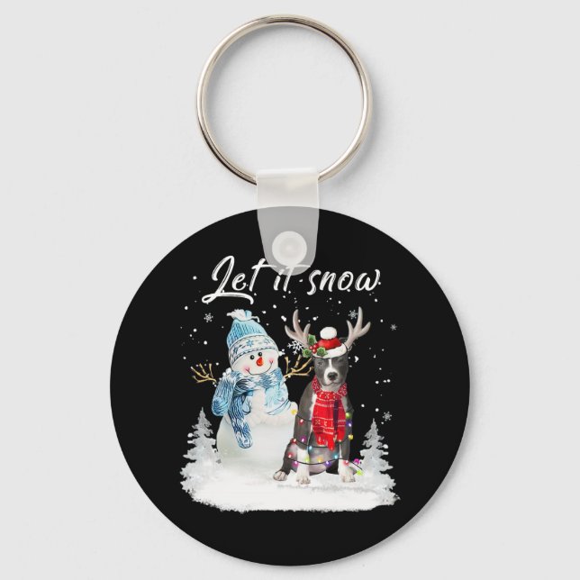 Blue Nose Pitbull Santa Dog Christmas Snowman Xmas Key Ring (Front)
