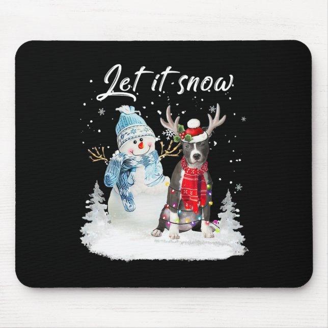 Blue Nose Pitbull Santa Dog Christmas Snowman Xmas Mouse Pad (Front)
