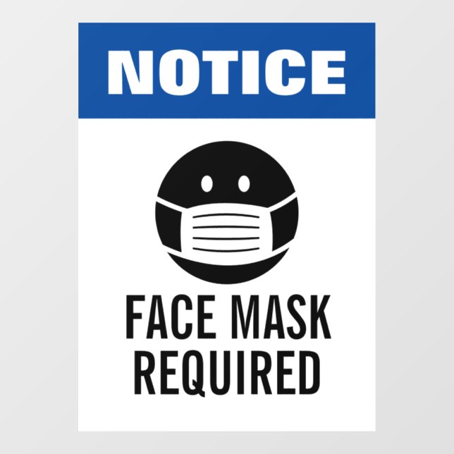 Blue notice face mask required window cling sign (Sheet)