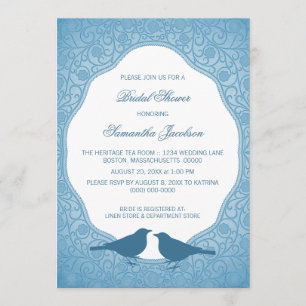 Blue Nouveau Floral Frame Bridal Shower Invite