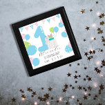 Blue Number One with White Dog First Birthday Gift Box<br><div class="desc">Celebrate a little one’s first birthday with this charming and personalised gift box! Featuring a playful design with pastel balloons, festive bunting, and an adorable dog illustration, this keepsake is both practical and memorable. The central focus is a bold number “1, ” surrounded by vibrant colours, along with the child's...</div>