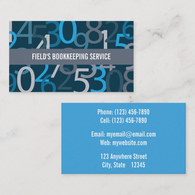 Blue Numbered Bookkeeping Business Card (Front/Back)