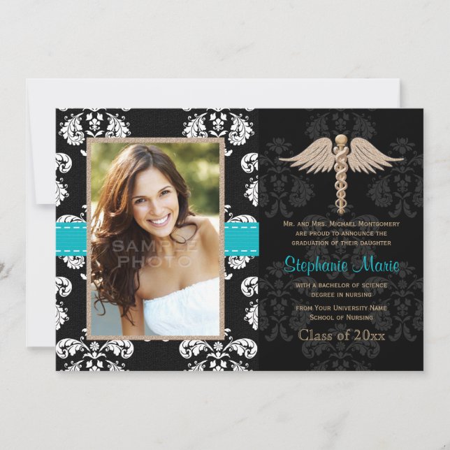 Blue Nurse Graduation Announcements Invitations (Front)
