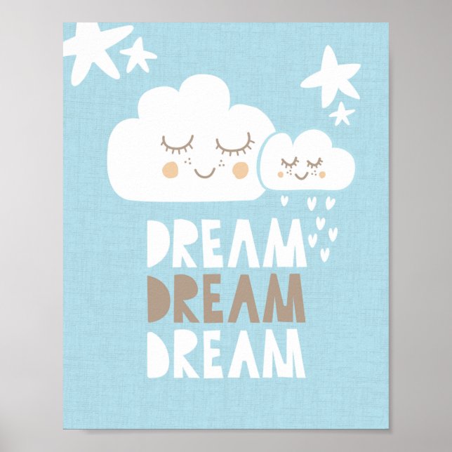 Blue Nursery Dream Clouds & Stars Wall Art (Front)