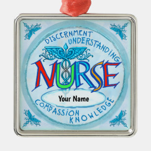 Blue nurses motto metal ornament